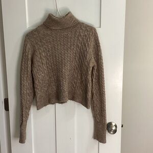 Blue Rain Cable Knit Turtleneck Sweater - Tan
